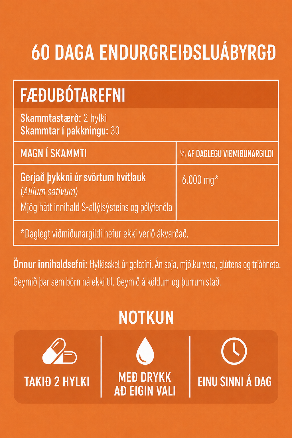 Innihald, skammtastærð og notkun EIRRA